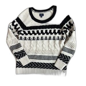 American Eagle XS Oversized Chunky Sweater Black Cream Wool Blend Cozycore